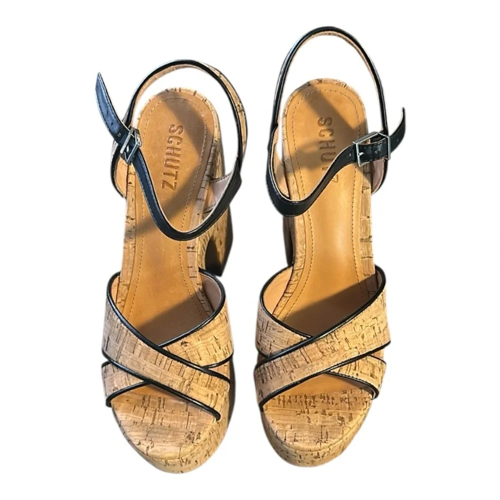 NWT / SCHUTZ Keefa Weekend Cutout Cork Block Sandals Size 8 - Picture 3 of 8